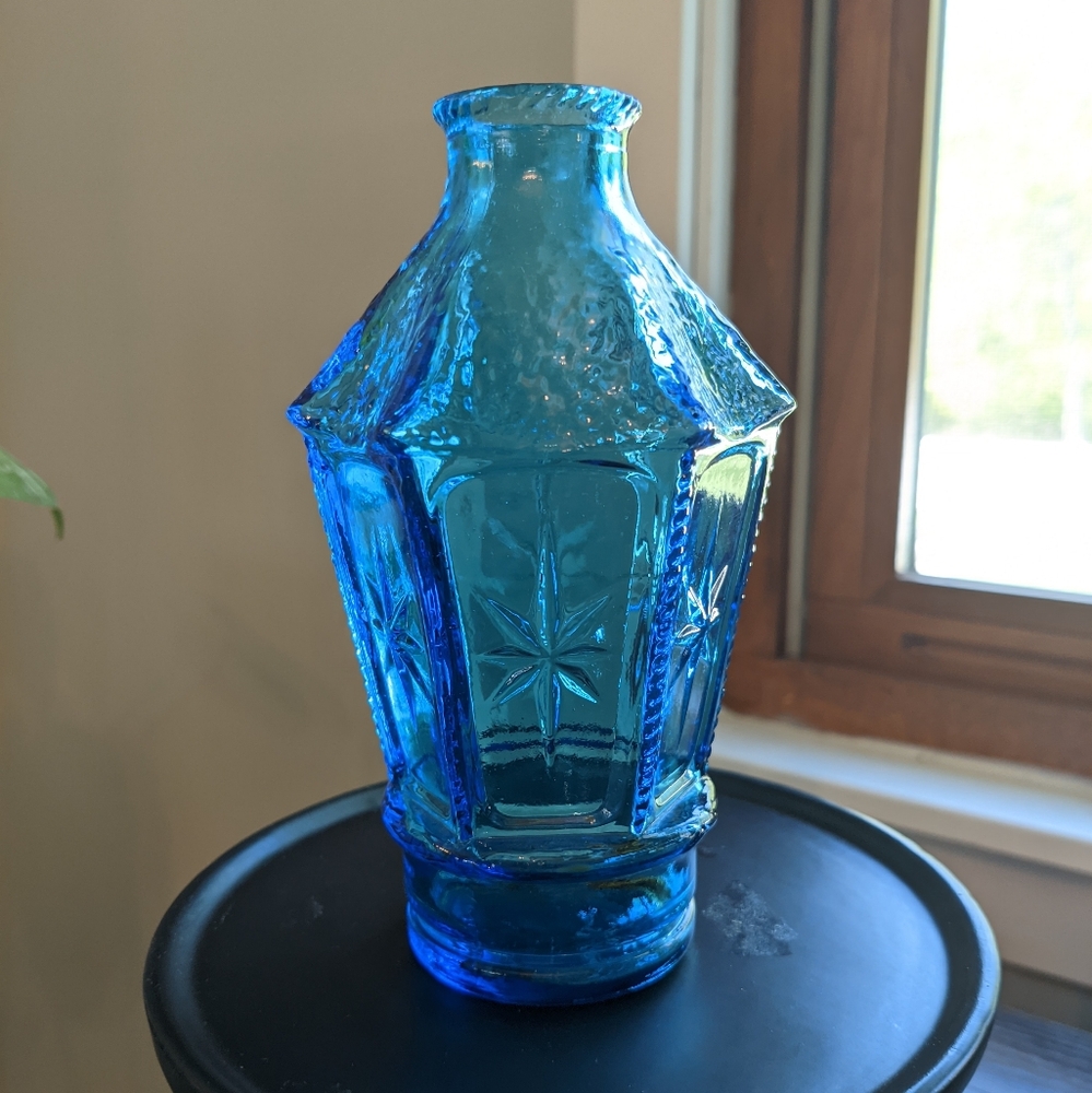 Vintage Wheaton Blue Atomic Star Hexagon Glass
